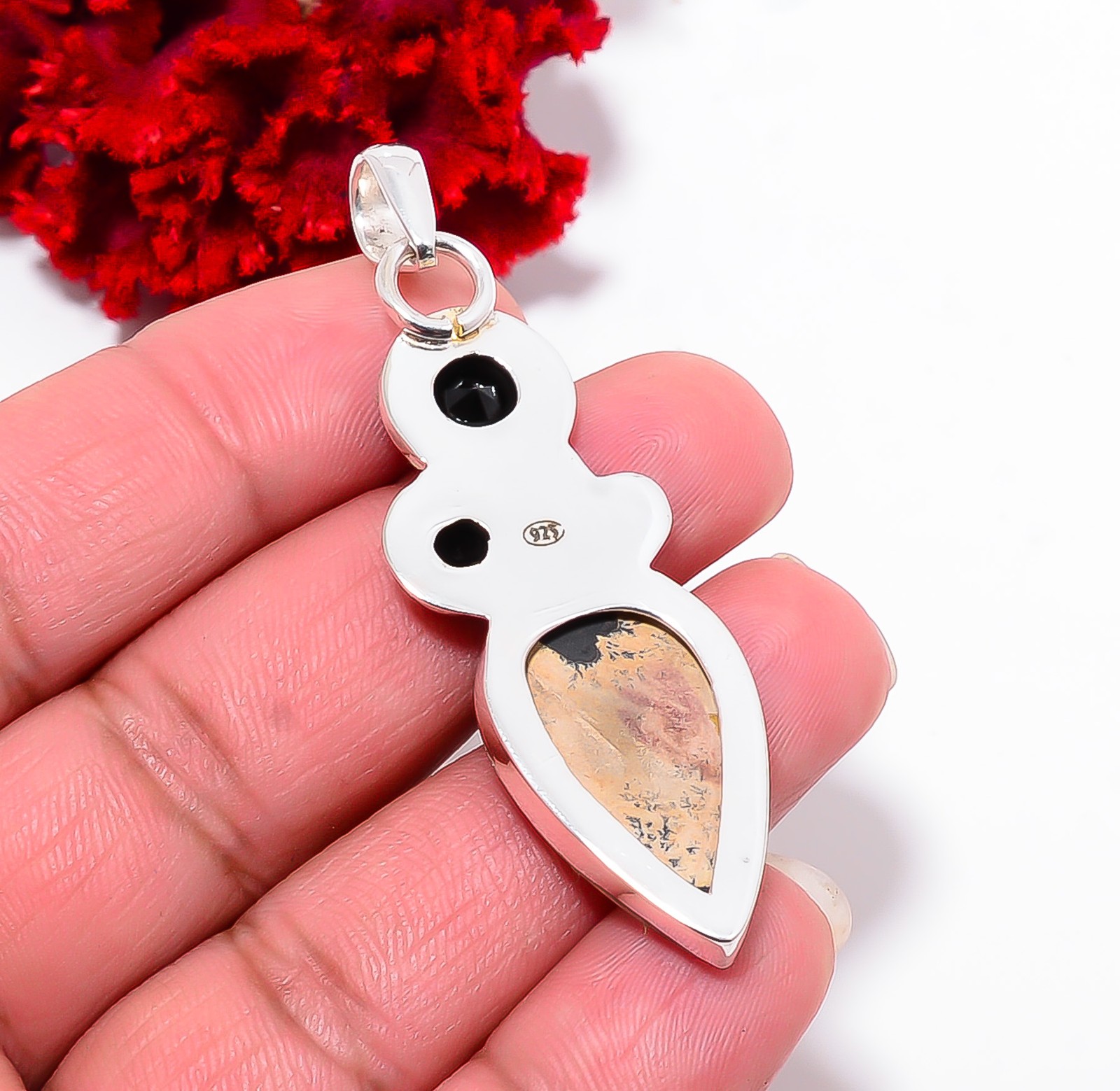 Picture Jasper – Oregon & Black Onyx 925 Sterling Silver Pendant 2.26″ P94355