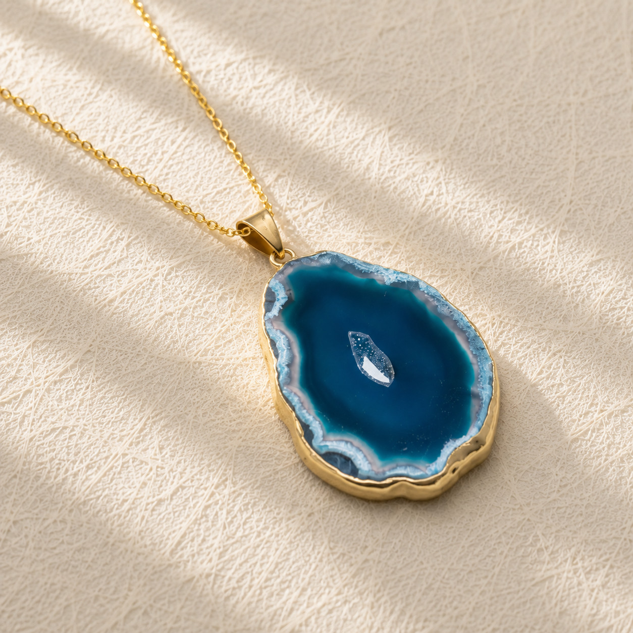 Natural Blue Quartz Geode Druzy Necklace | Handcrafted Unique Irregular Pendant