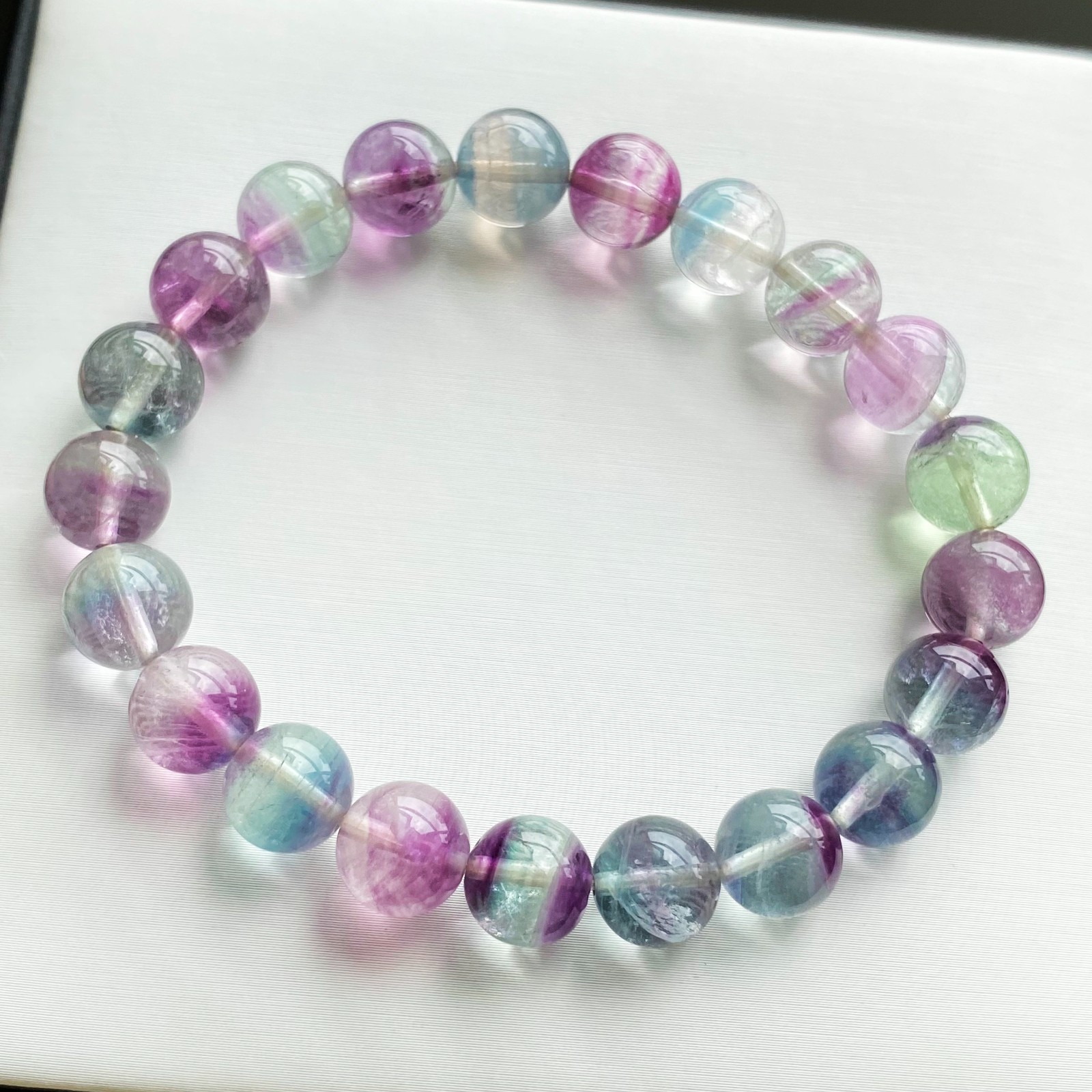 9mm 1pcs Natural Color Fluorite Quartz Crystal Gemstone Beads Bracelet