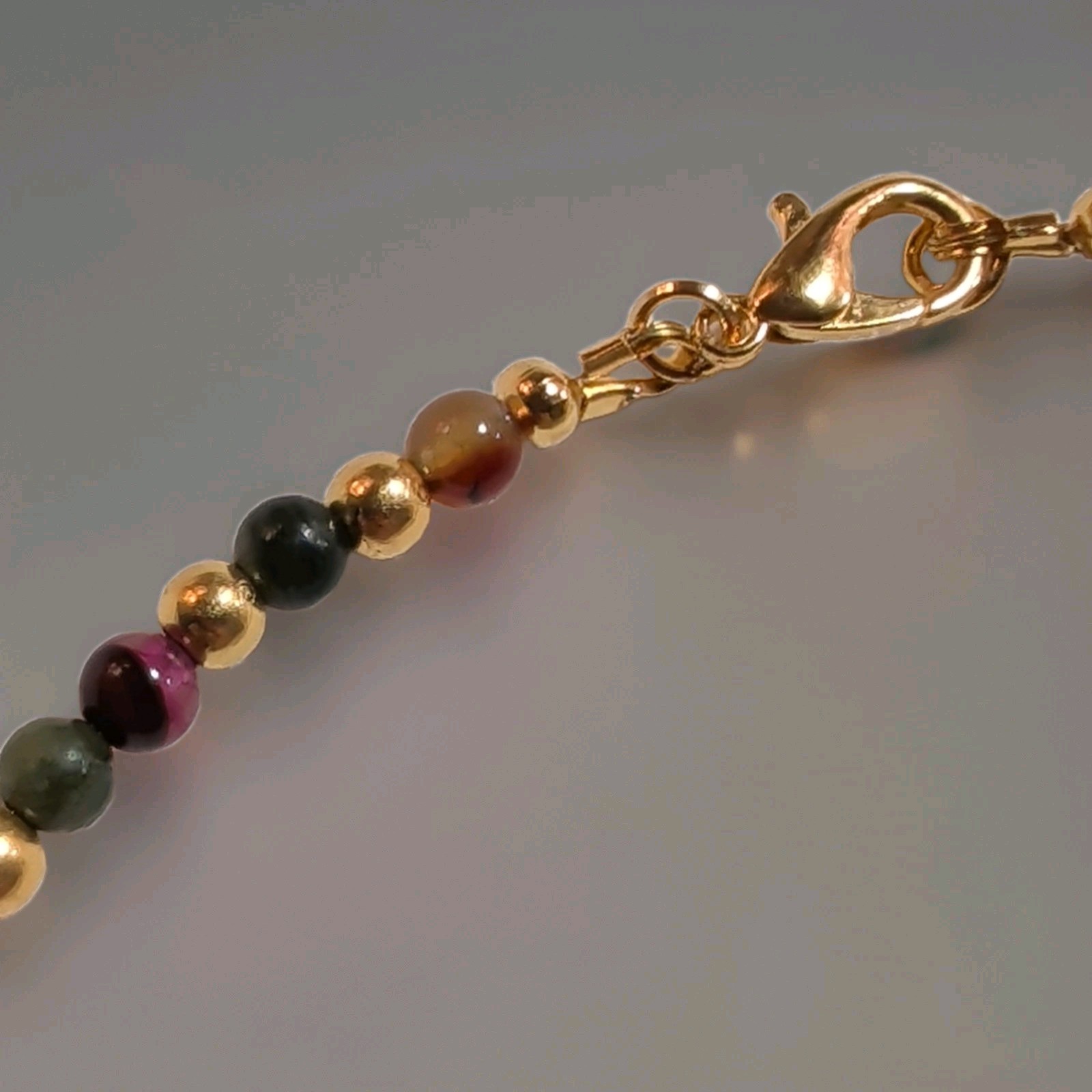 Multicolor Assorted Gemstone Round Bead Bracelet 7.5 in Gold-Tone Lobster