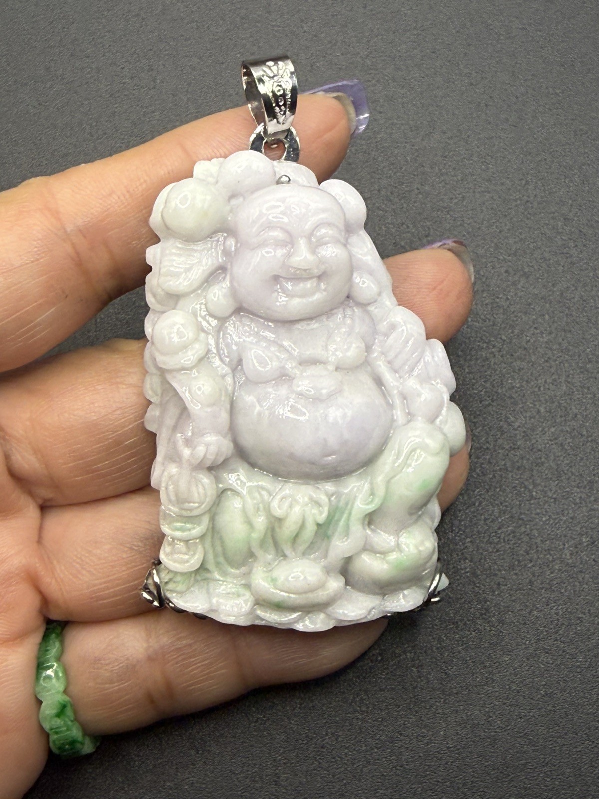 Maitreya laugh buddha Natural Jade natural color Pendant Phật Di Lạc