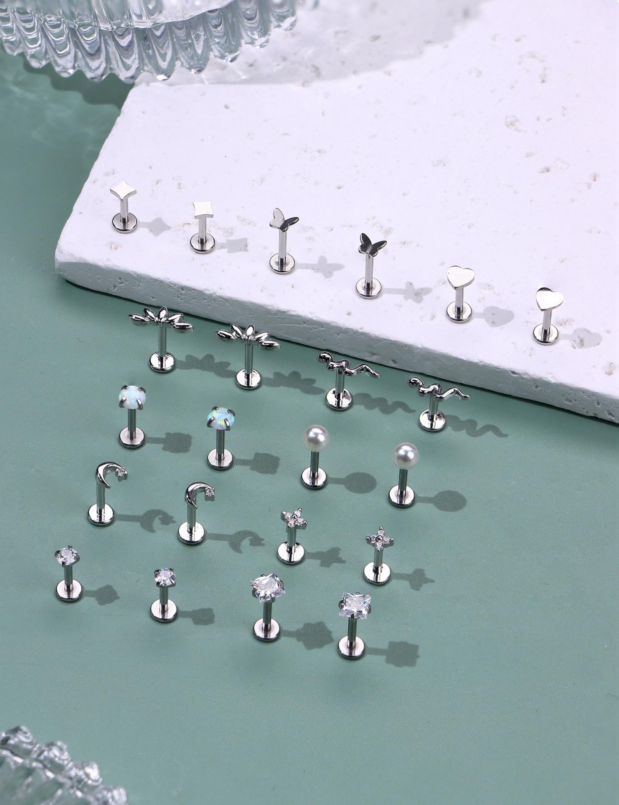 ZELORES 20G/16G Threadless Flat Back 16G- bar length: 6/7/8mm, Silver Plated