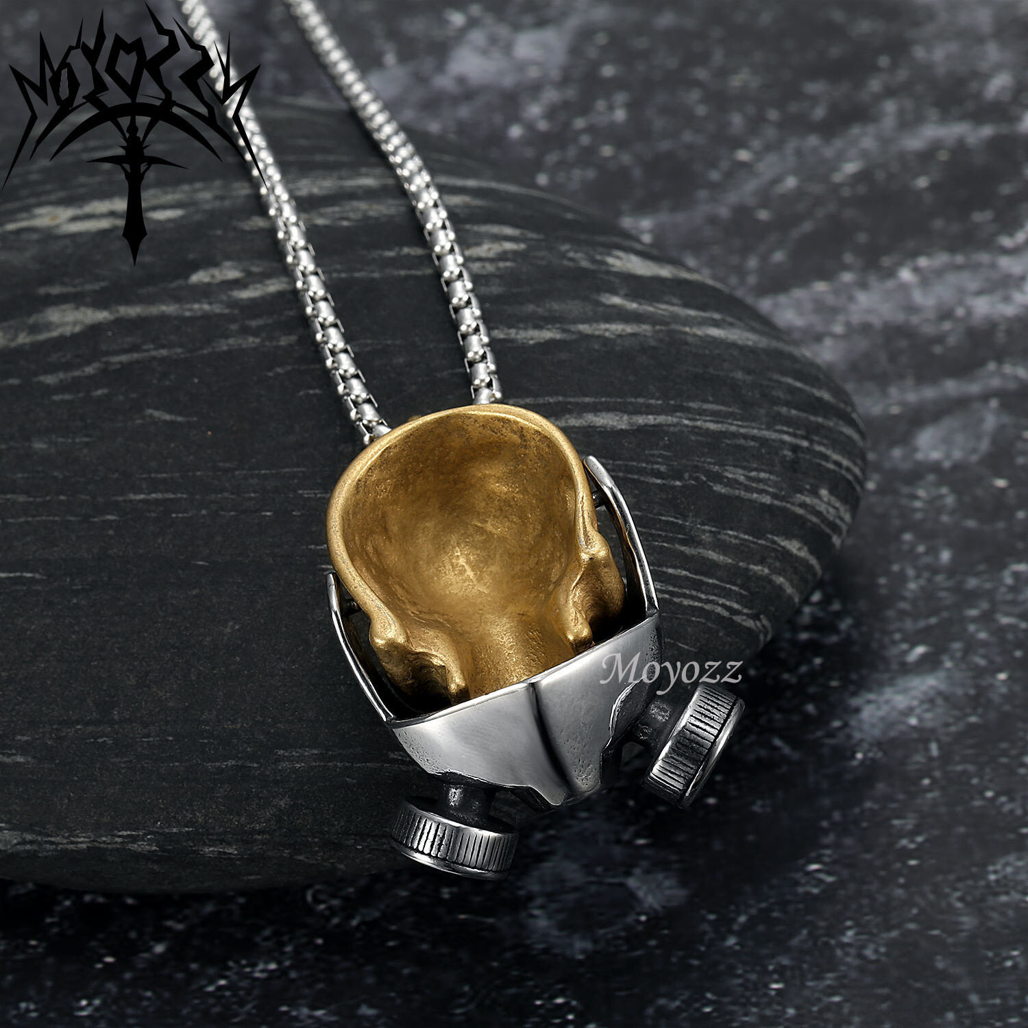 Mens punk gold plated antigas mask skull pendant necklace gothic hip hop bikers