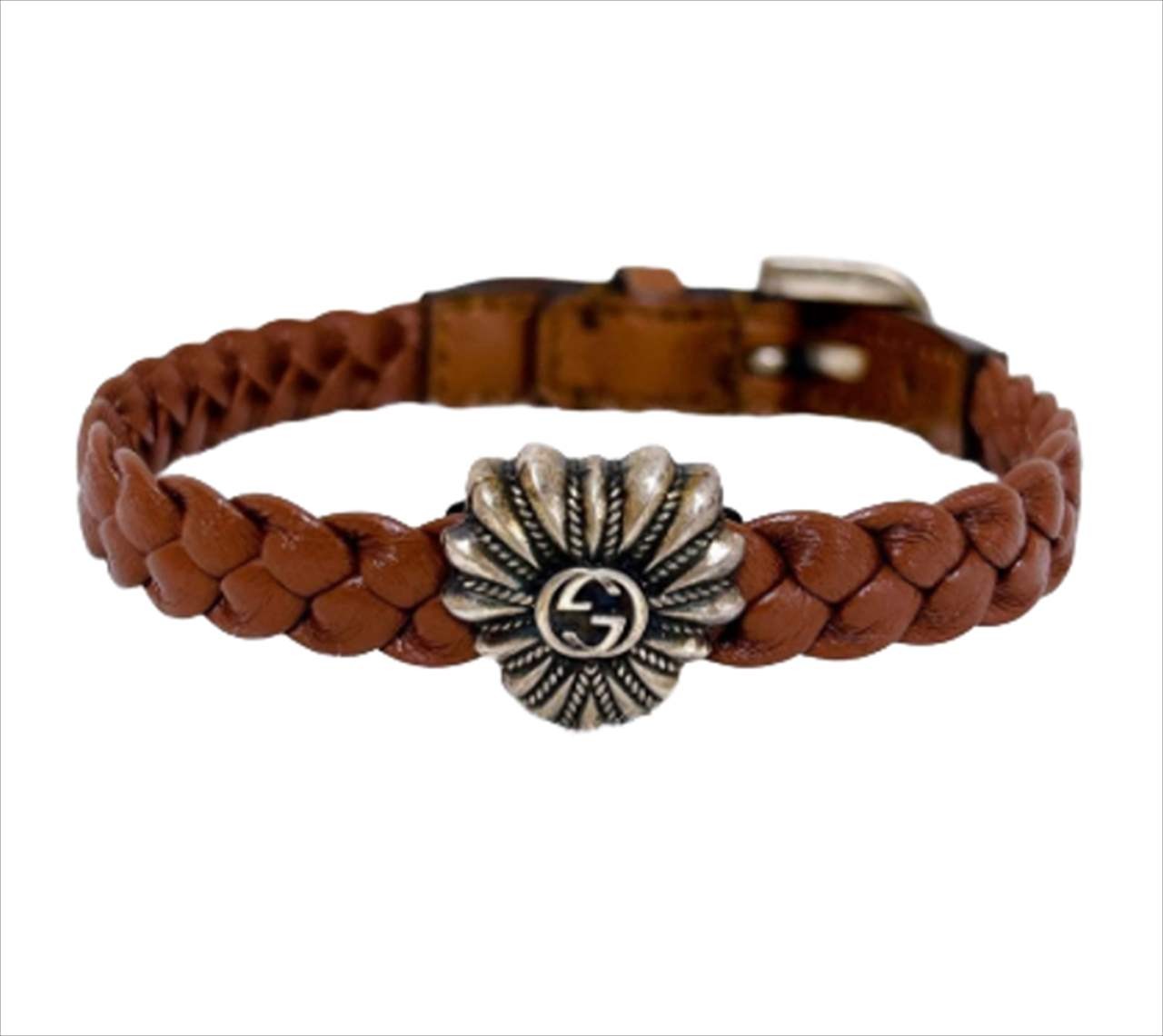 GUCCI Heart Wrap Bracelet Braided Leather Brown Size: 18 7.1/7.8 in. [Unused]