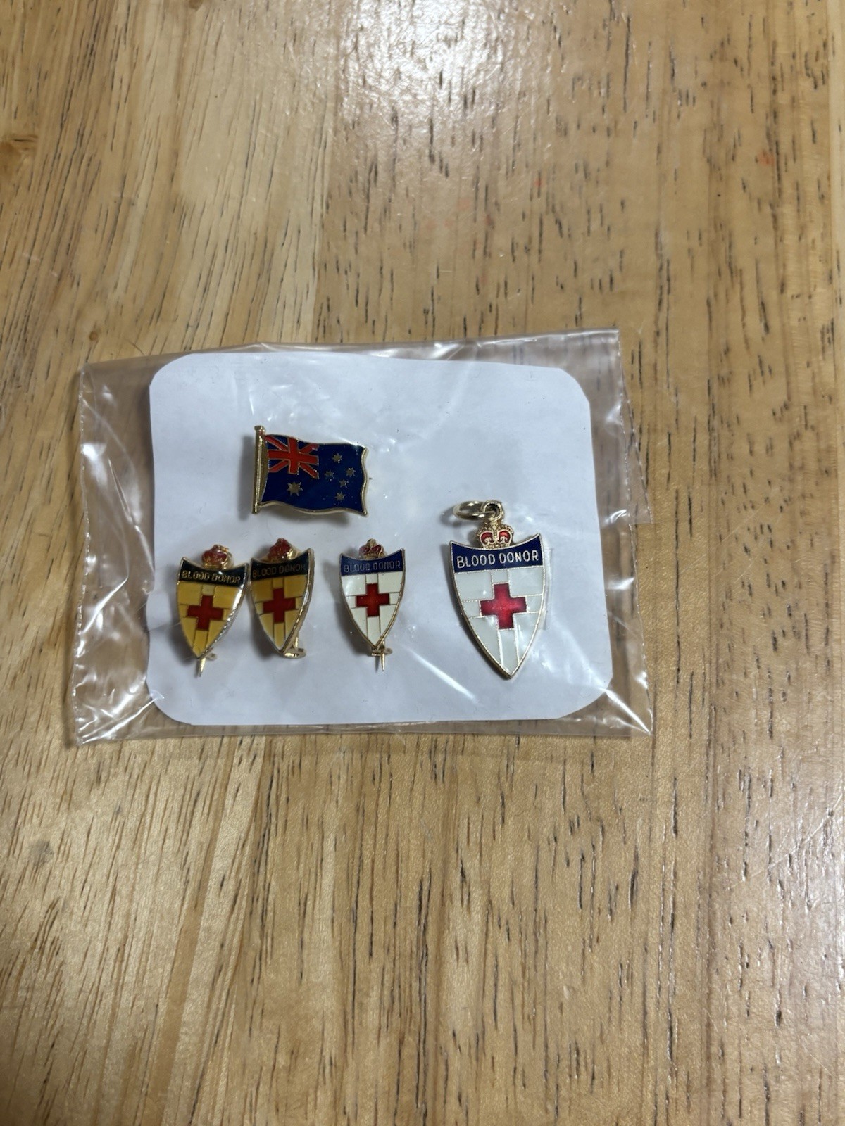 Vintage Red Cross Blood Donors badge United Kingdom UK England Flag Pin Set