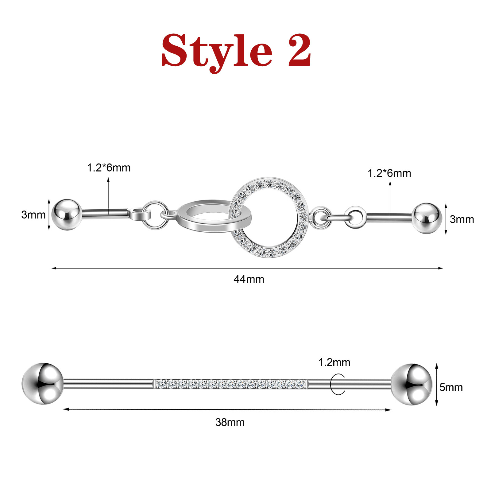 2Pcs 16G Stainless Steel Industrial Barbell Earrings Cartilage Piercing Jewelry