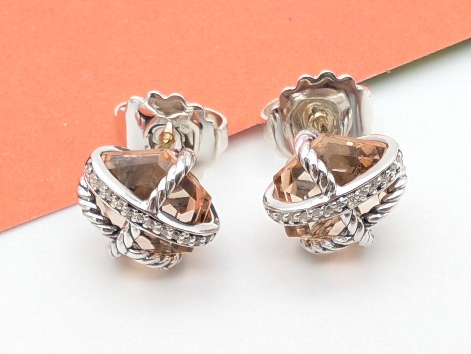 DAVID YURMAN Sterling Silver Cable Wrap Stud Earrings with Morganite & Diamonds