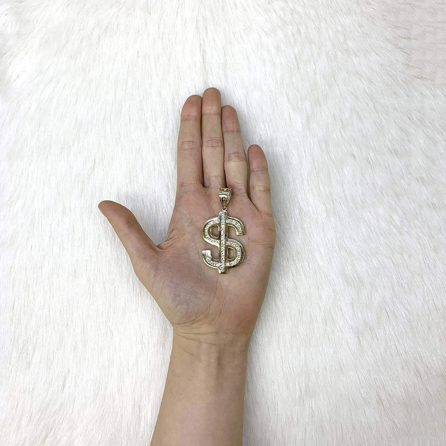 10K Yellow Gold CZ Dollar Sign Pendant