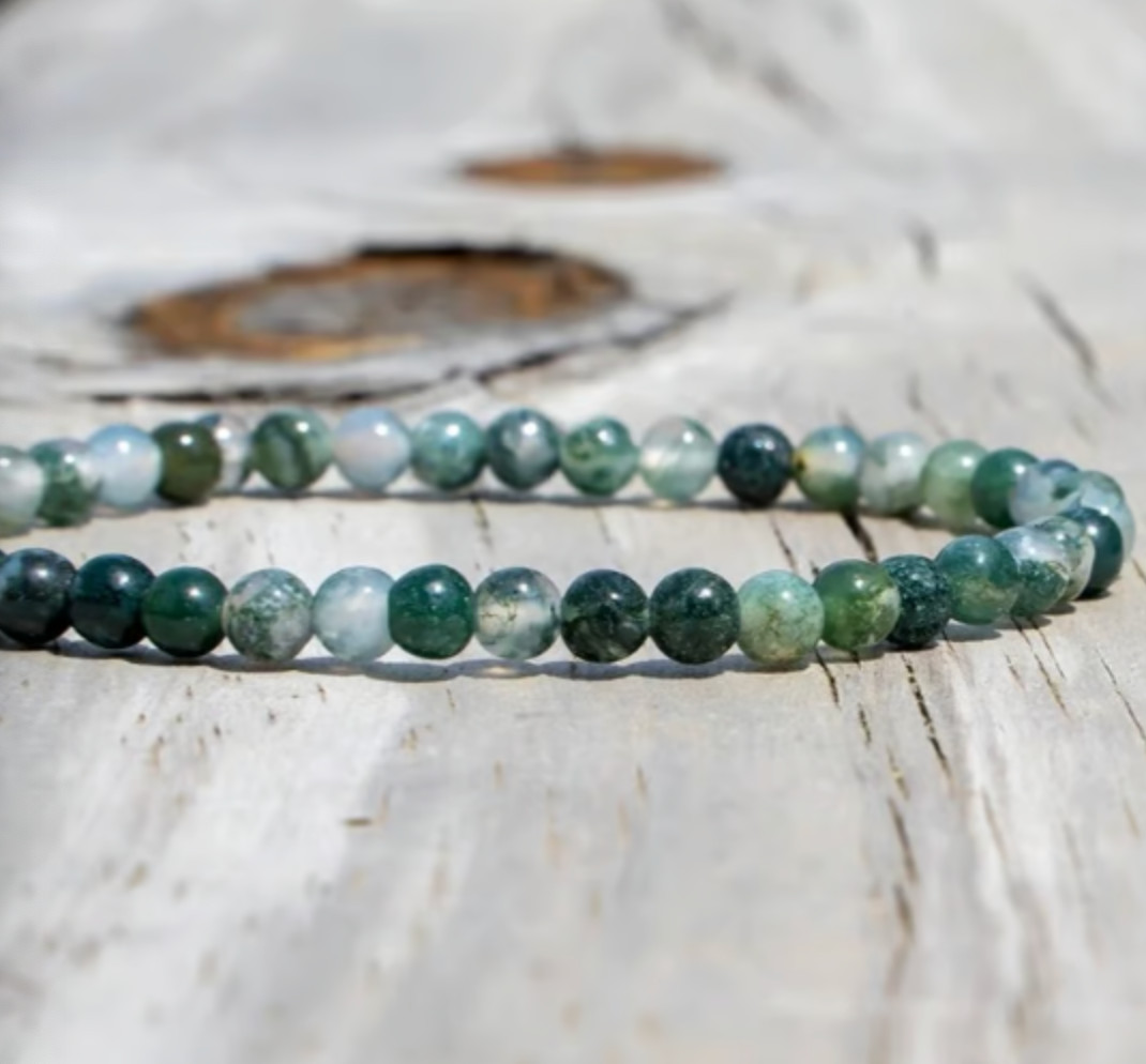 Natural Moss Agate 4mm Gemstone Round Beaded Healing Balance Luck Bracelet Gift
