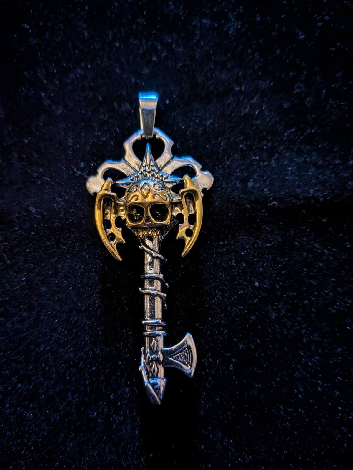 Viking Skull Axe Key Cross, Gothic Charm, Stainless Steel Pendant