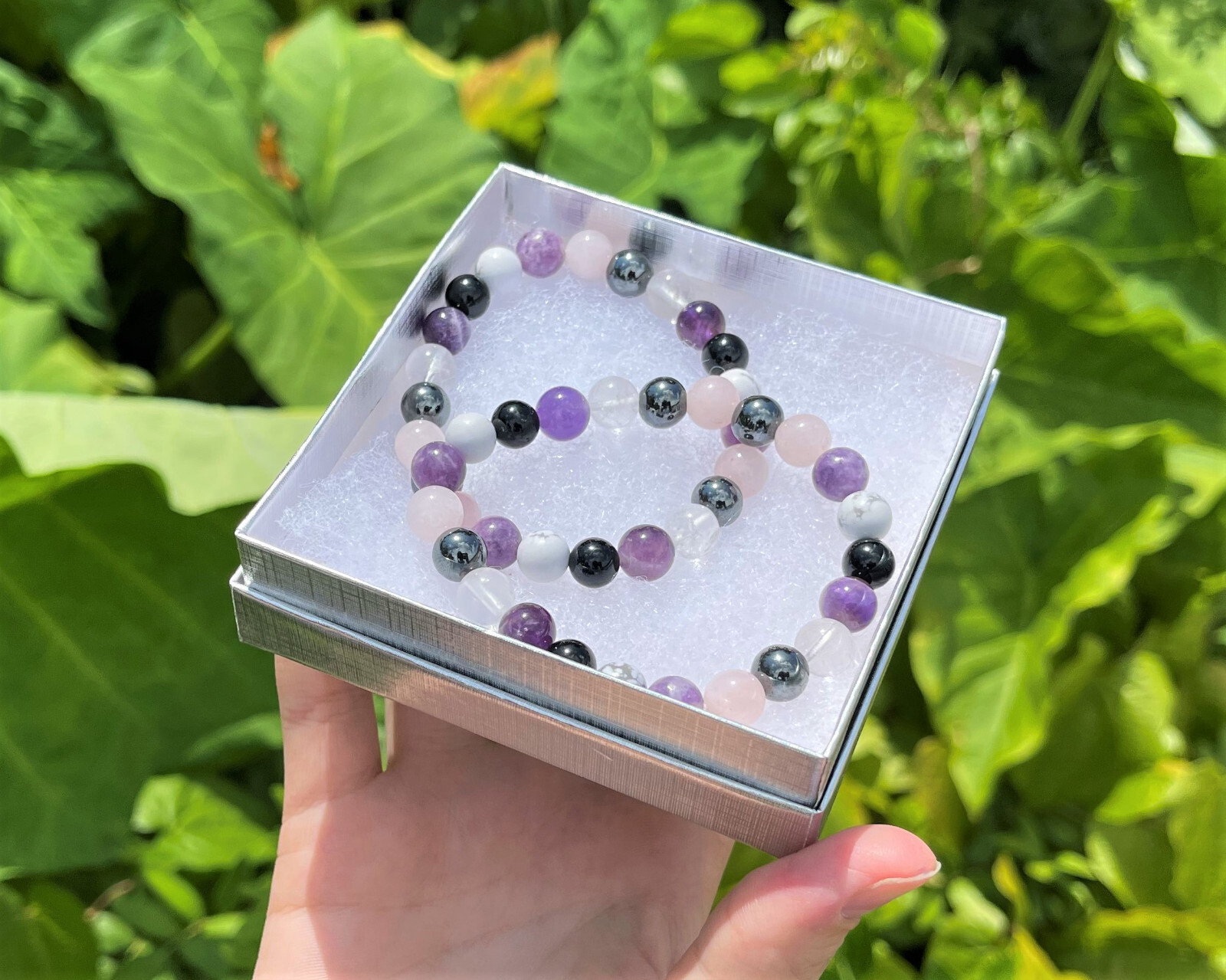 Stress Relief Bracelet: 8 mm Crystal Beads (Amethyst, Rose Quartz, Lepidolite)