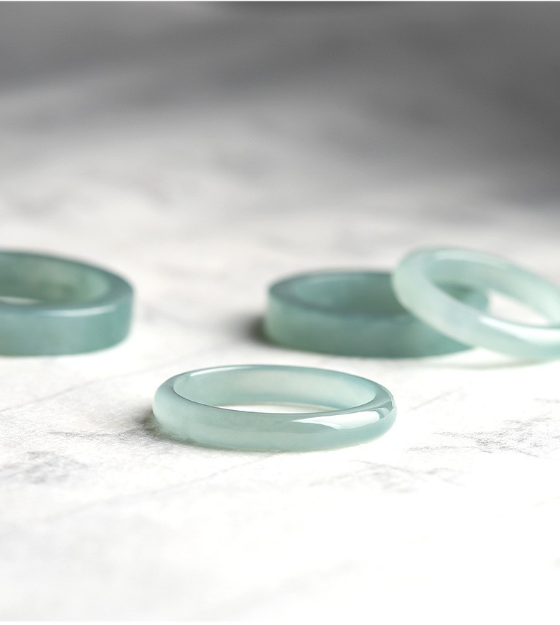 Natural A Grade Old Pit Ice Blue Water Jade Ring Couple Band with Certificate