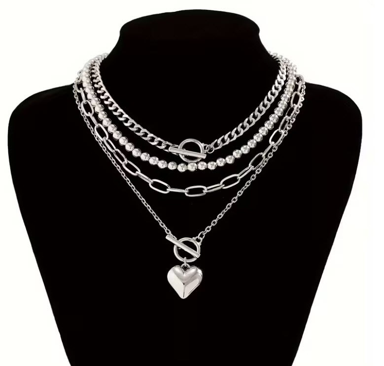 BRIGHTON BEACH 4pcs Geometric Beaded OT Clasp Heart Necklace