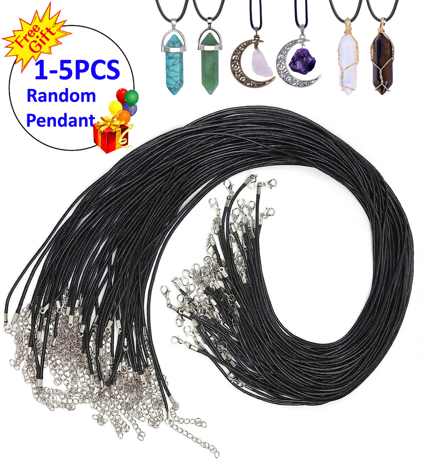 20″ Necklace Cord Black Braided String Rope with Claw Clasp for Pendant Necklace
