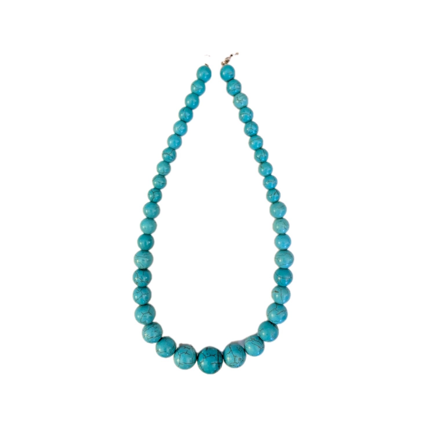 Turquoise Blue Round Stone Bead Strand Necklace Ball Chain Lobster Clasp