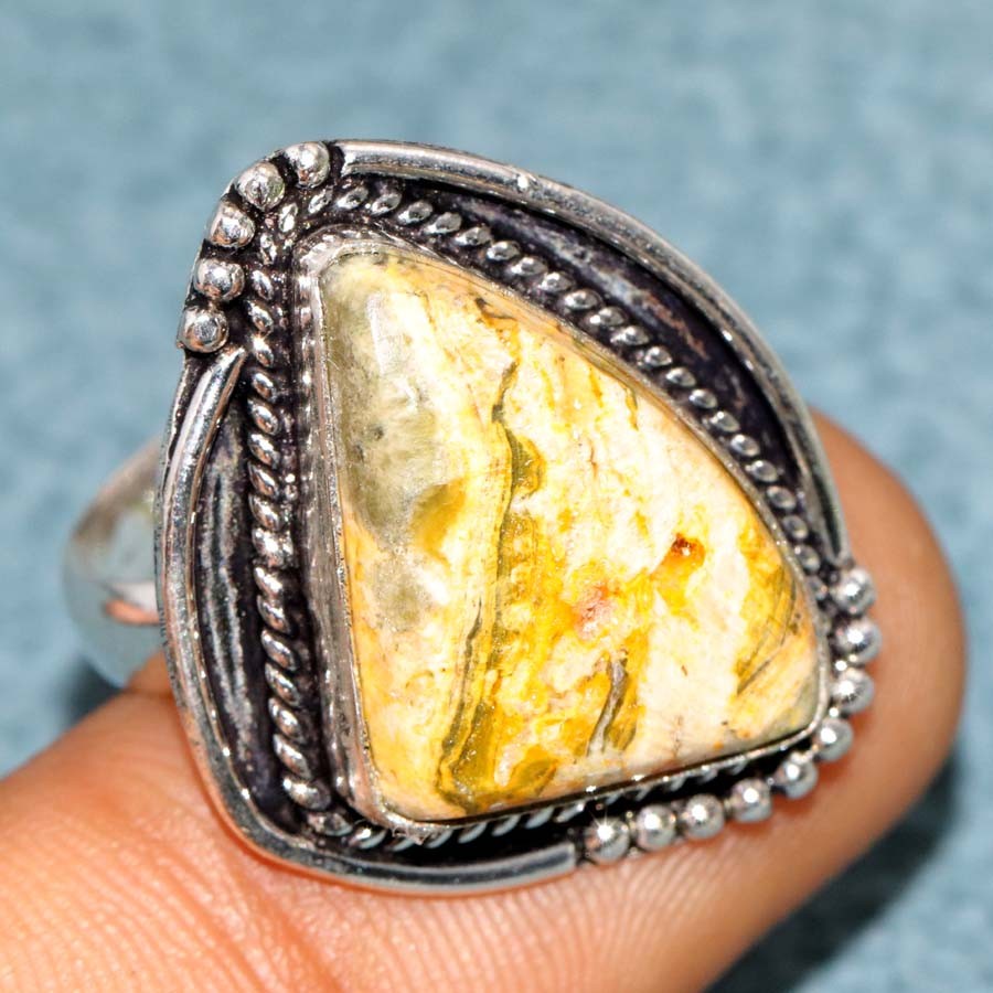 925 Silver Plated Bumble Bee Jasper Ring US 9 Father’s Day Gift Trendy GW