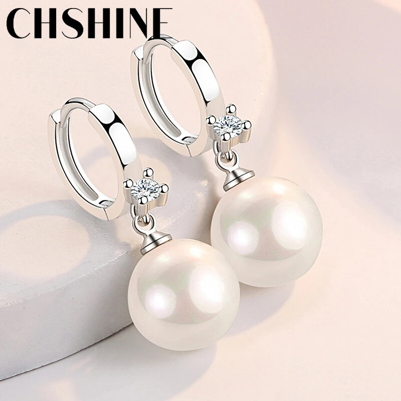 CHSHINE 925 Sterling Silver 10MM Pearl Earrings For Women Fashion Jewelry