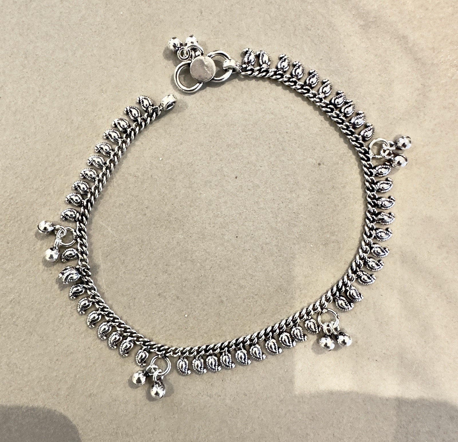 Solid Sterling Silver Anklet With Bells 21-23cm bells Bohemian Byron Gypsy NWT