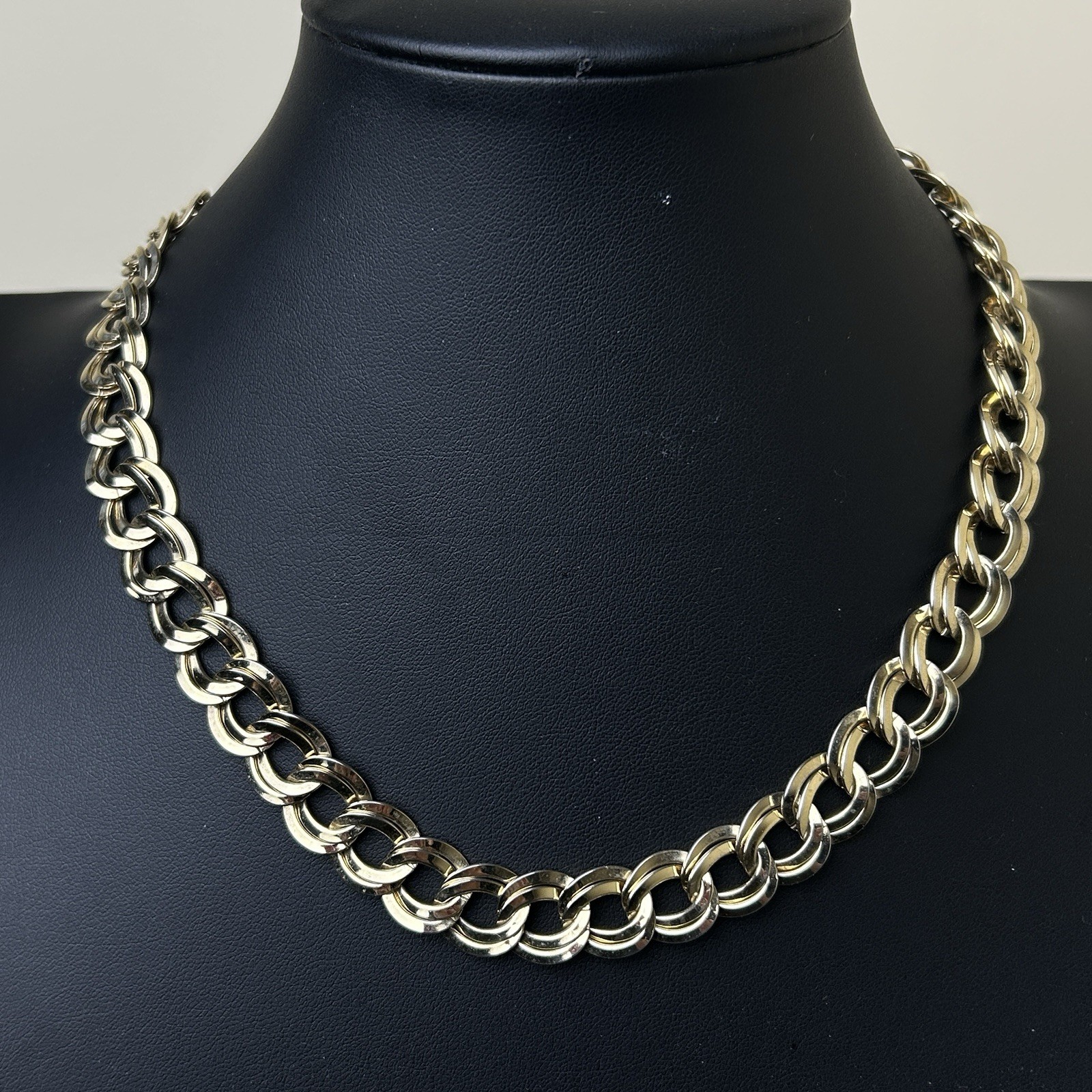 Vintage Monet Gold Tone Double Curb Link Signed Necklace 18.5″