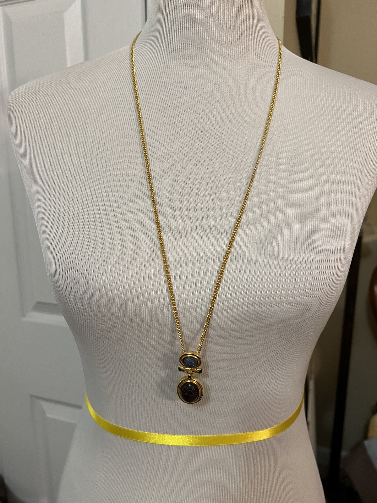 Givenchy Scarab Pendant Necklace Unsigned Pendant 1 3/4 Inches Chain 32 Inches