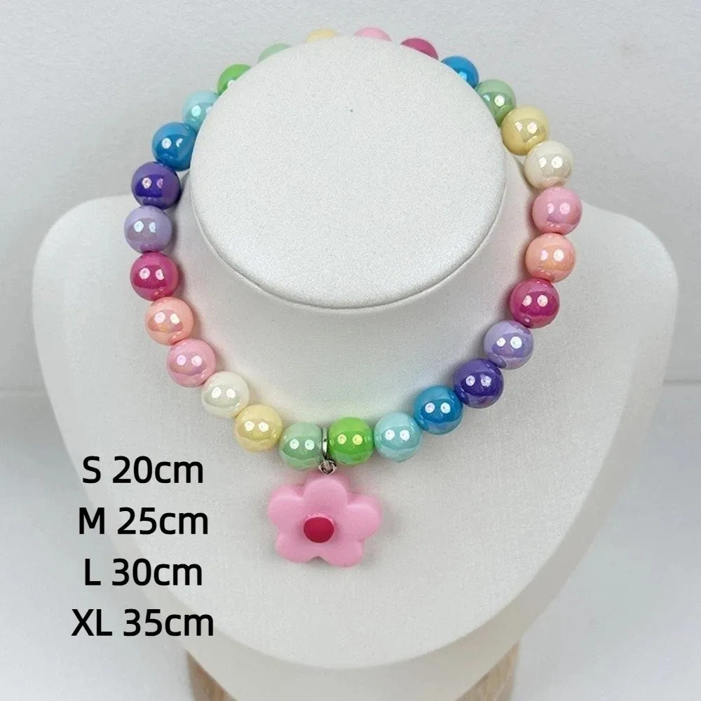 Cute Adjustable Beaded Cat Flower Pendant Candy Color Cat Pet Neck Chain Pet Jew