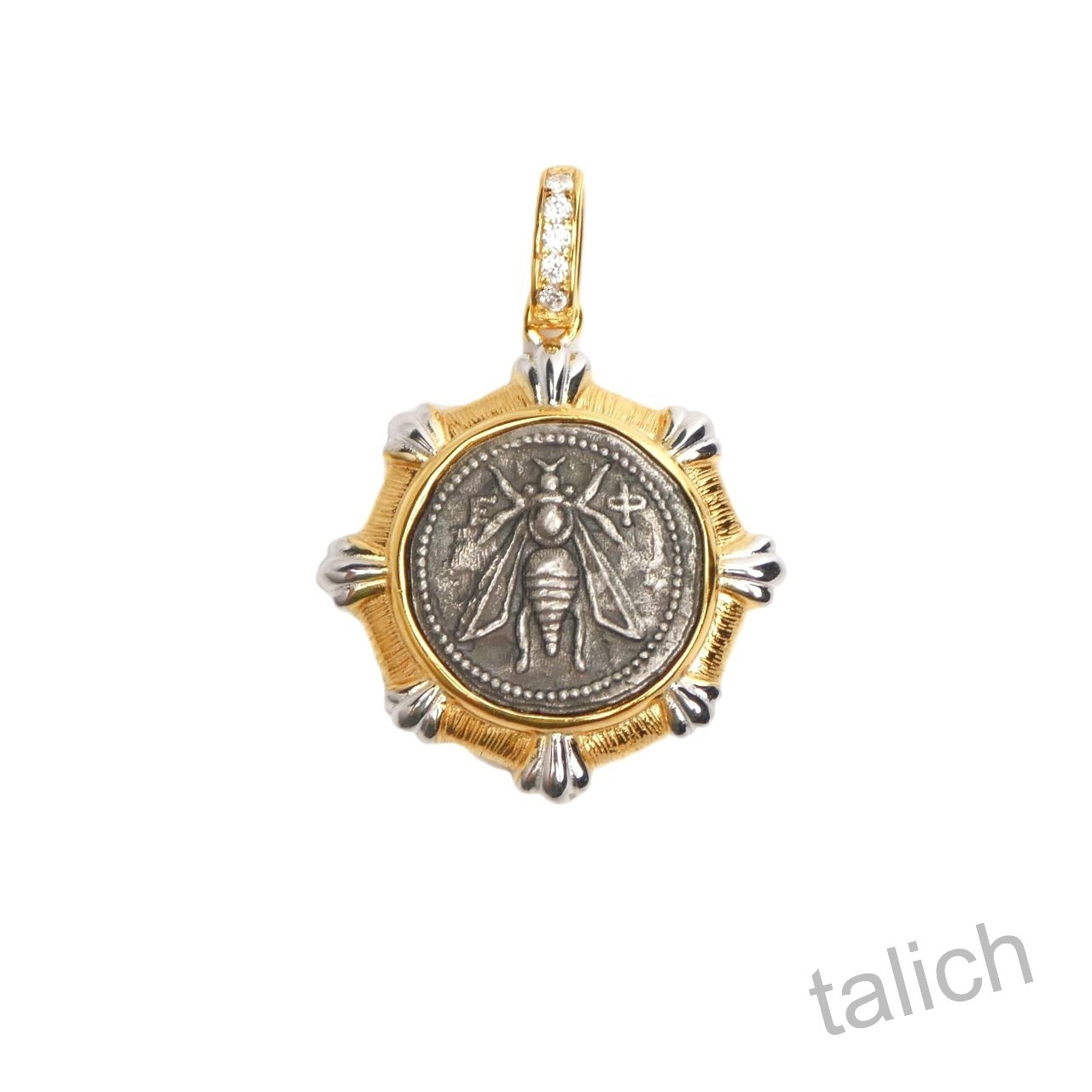 18K Gold Plated Sterling Silver Bee Coin Pendant Double Sided Two Tone Chic