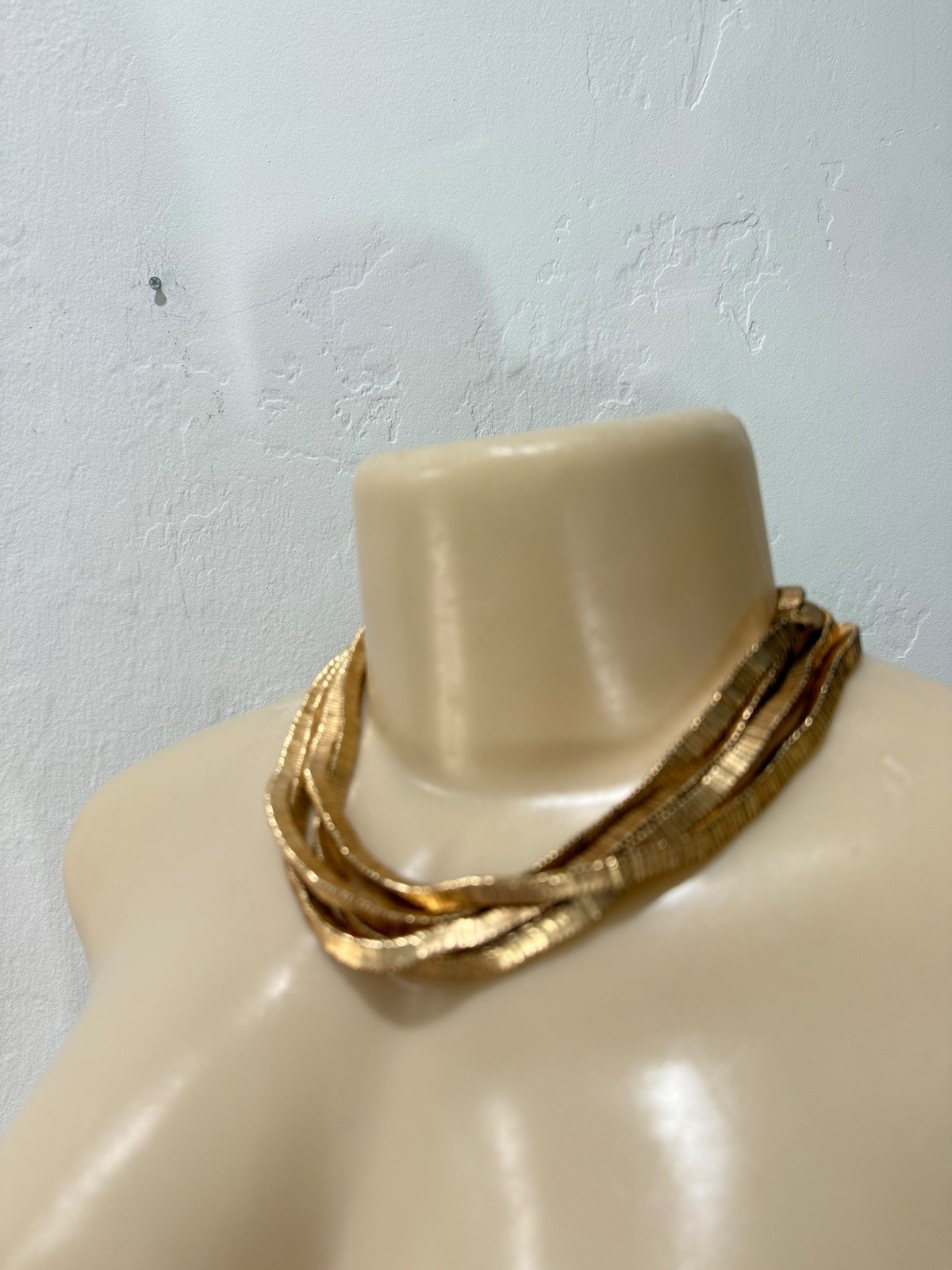 New Zara Woman Gold Multi Strand Metal Choker Necklace Chunky Statement Size M