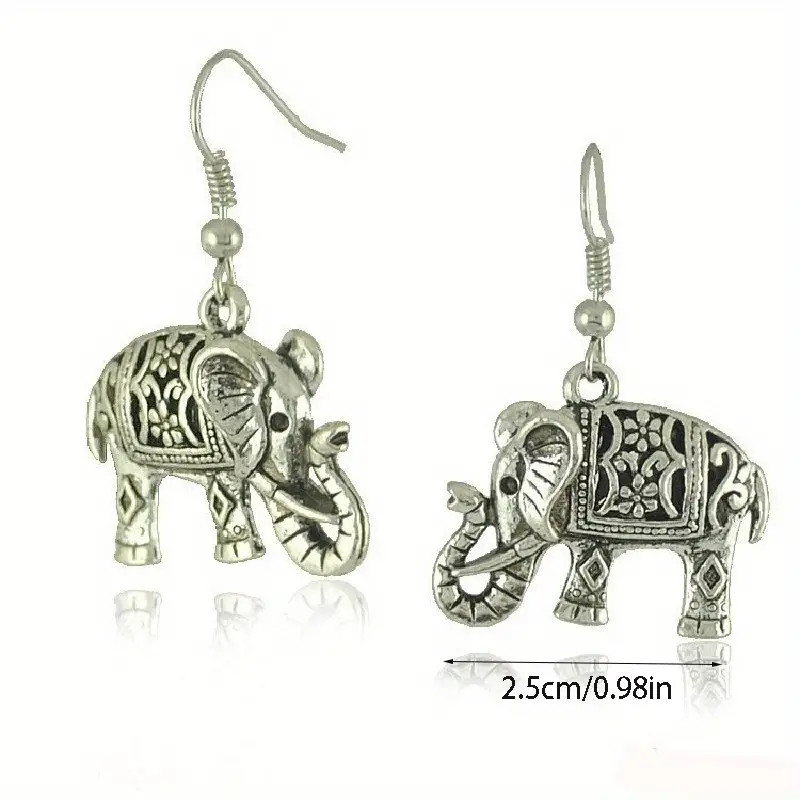 Retro 3D Elephant Alloy Silver Plated Drop Dangle Earrings – New