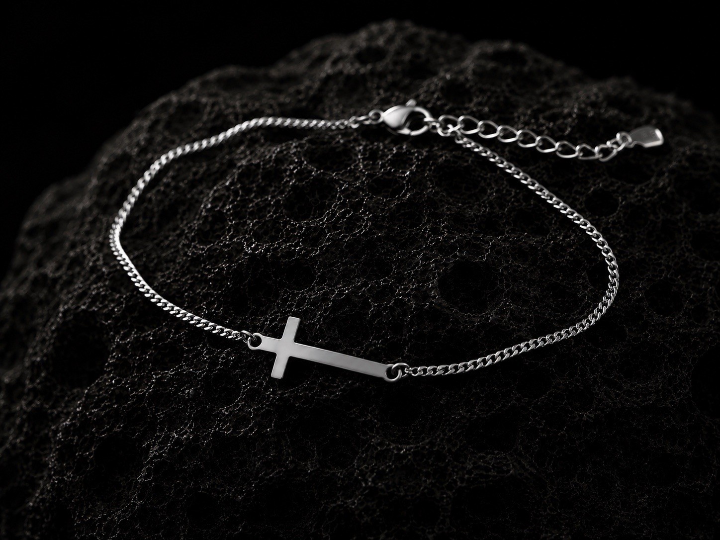 Men’s Sideways Cross Bracelet Stainless Steel Adjustable Christian Faith Gift