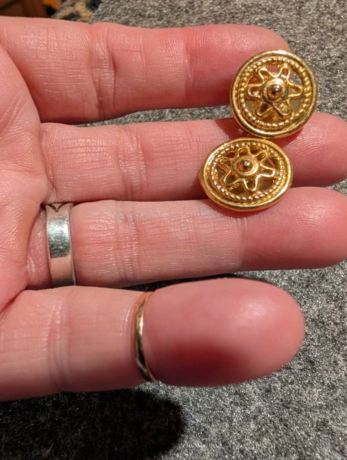 Gold shield button earrings