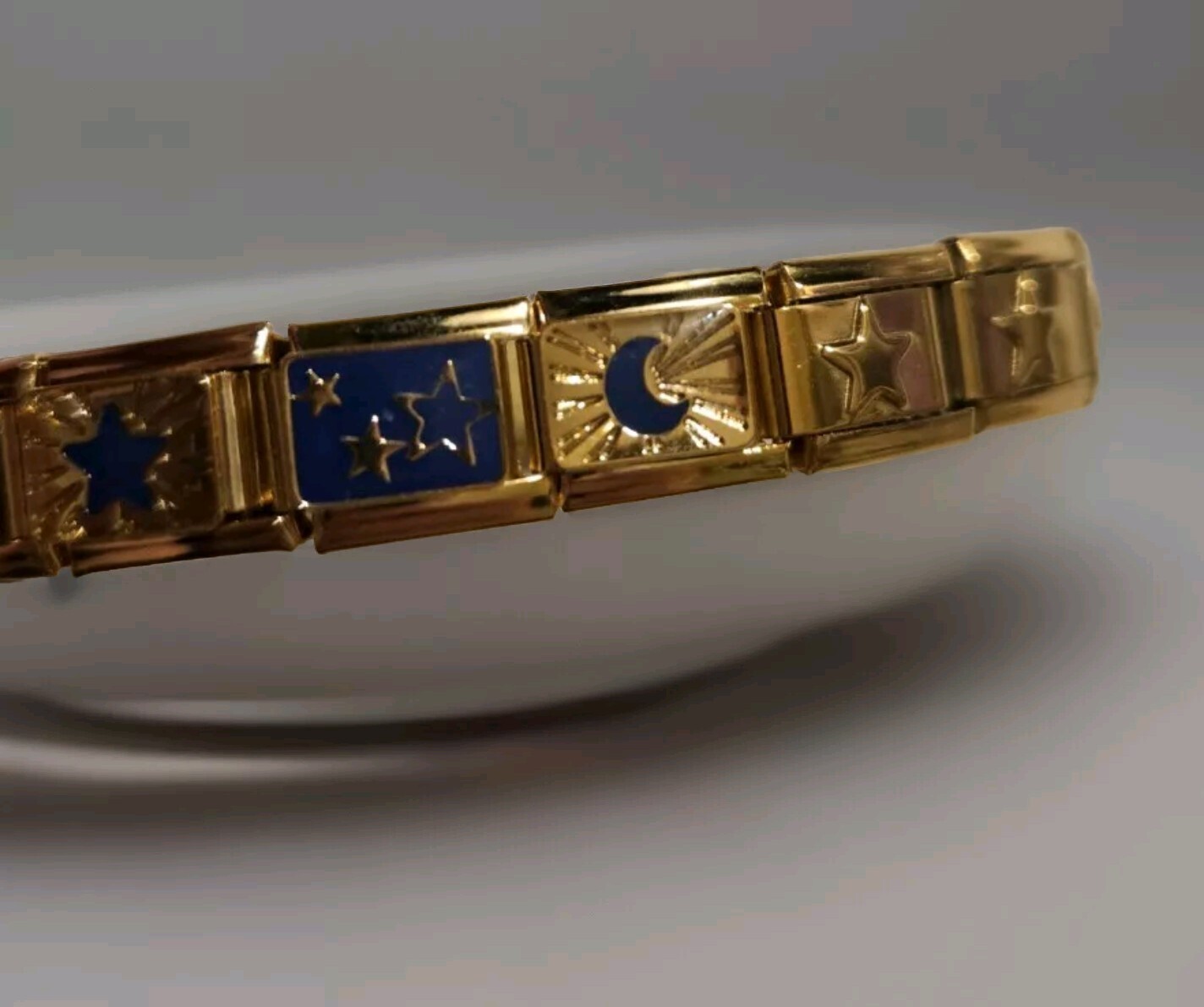 Moon Stars Gold Italian Charm Starter Bracelet 9mm Stainless Steel 18 Links