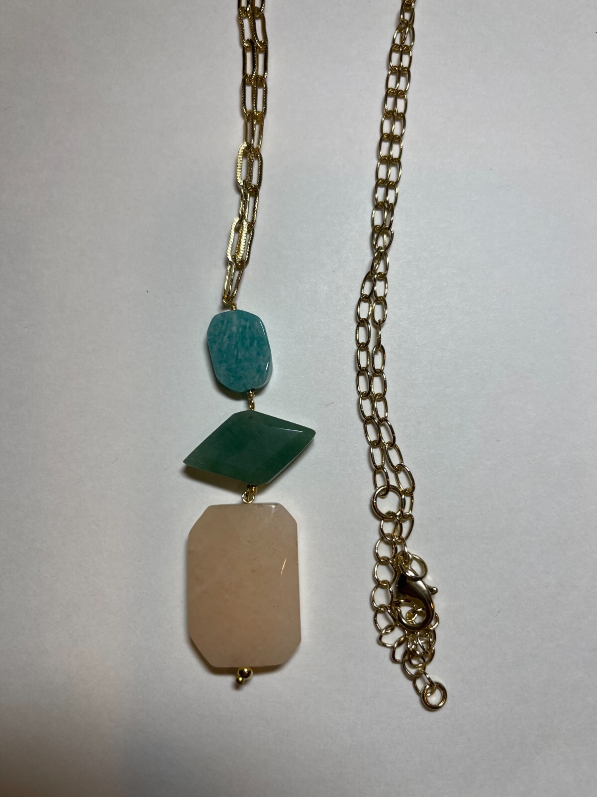 Amazonite & Rose Quartz Boho Amulet 34 in. Long Statement Necklace New
