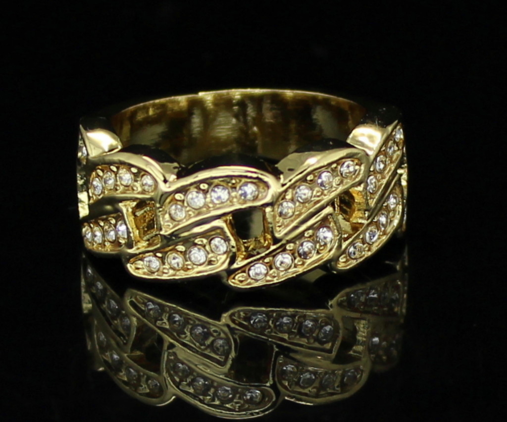 Mens Cuban Link Pinky CZ Ring 14k Gold Plated Hip Hop Jewelry Size 5-12