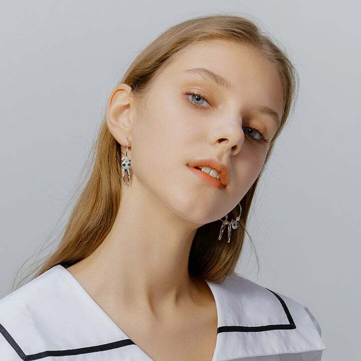 US Seller Betsey Johnson Silver Crystal Cat Dangle Earrings 3D Animal Fashion