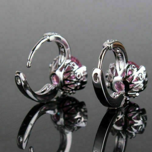Round Cut Simulated Pink Sapphire Women’s Drop Earrings In 14k White Gold Plated