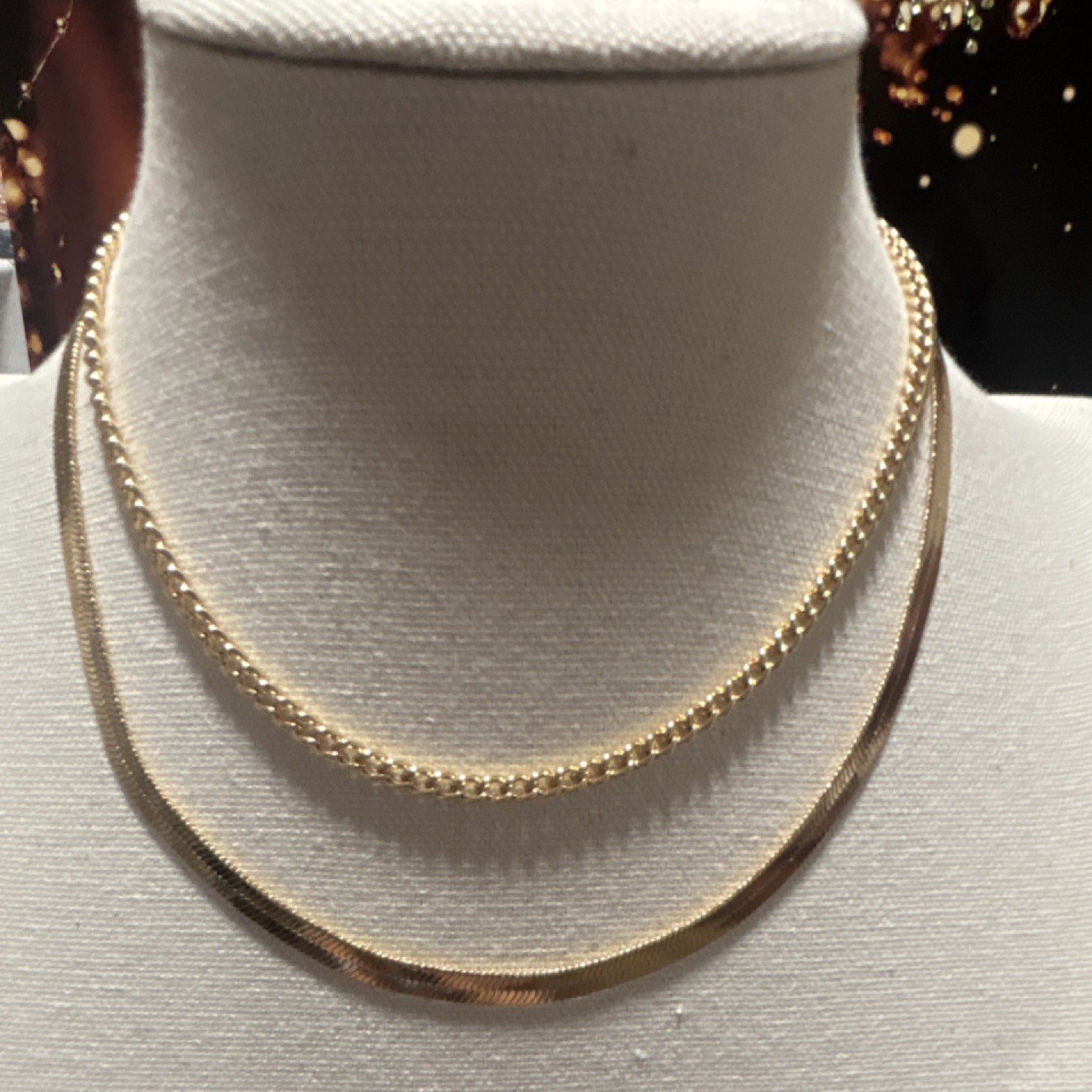 Gold Tone Layered Chain Necklace Ball Bead Chain Lobster Closure Adjustable