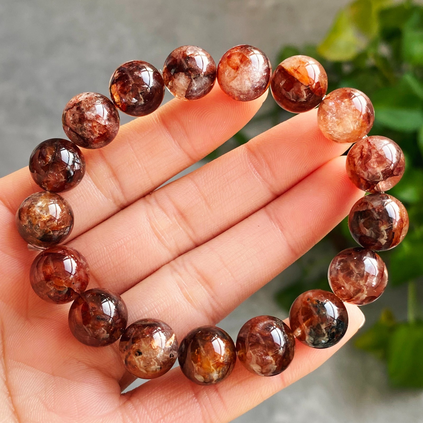 11.3mm Natural Red Multi-inclusions Phantom Quartz Crystal Beads Bracelet 2719