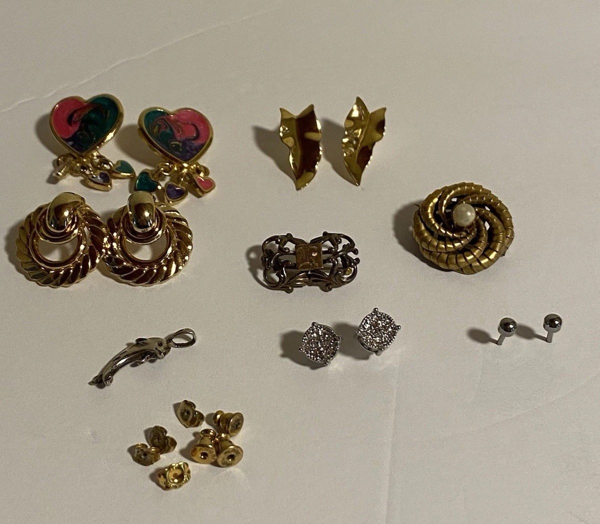 Colorful Lot Of 5 Earrings Pairs, 2 Pins, And One Whale Pendant