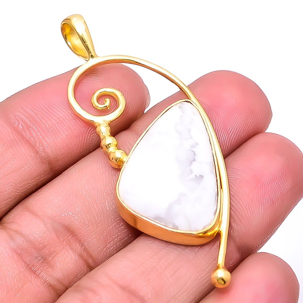 White Howlite – United States Gold Plated 925 Sterling Silver Pendant 2.15″ P3