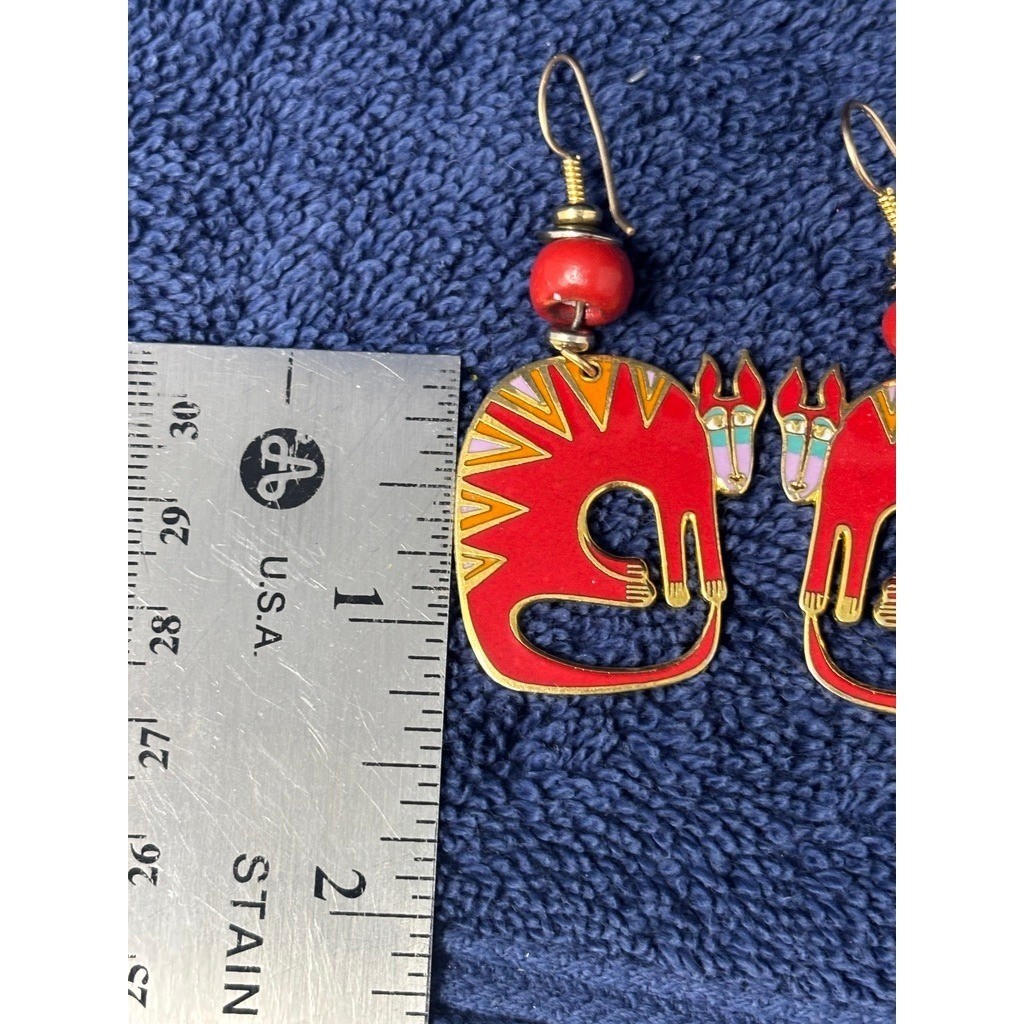 Vtg Laurel Burch Mythical Beast Earrings Hook Cloisonné Enamel Aardvark