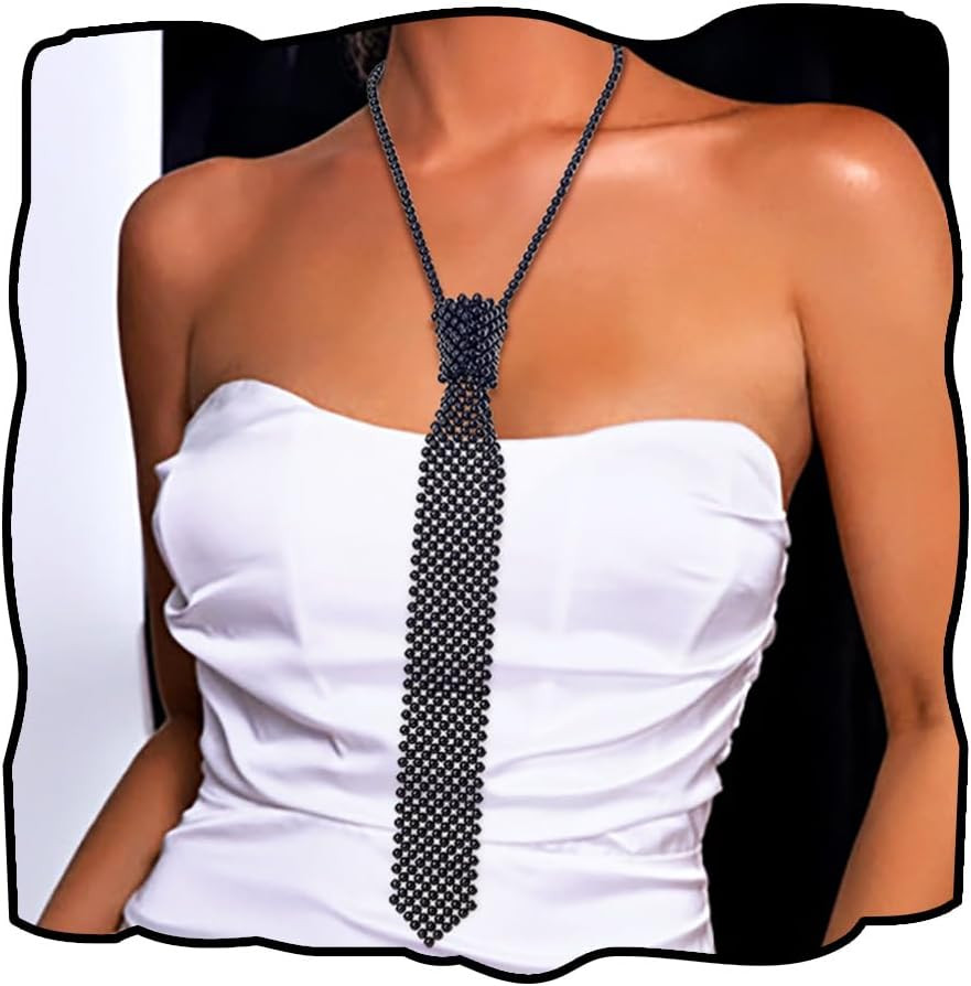 Long Pearl Necklace Pearls Neck Tie Black Pearl Necktie Pearl Body Jewelry for W