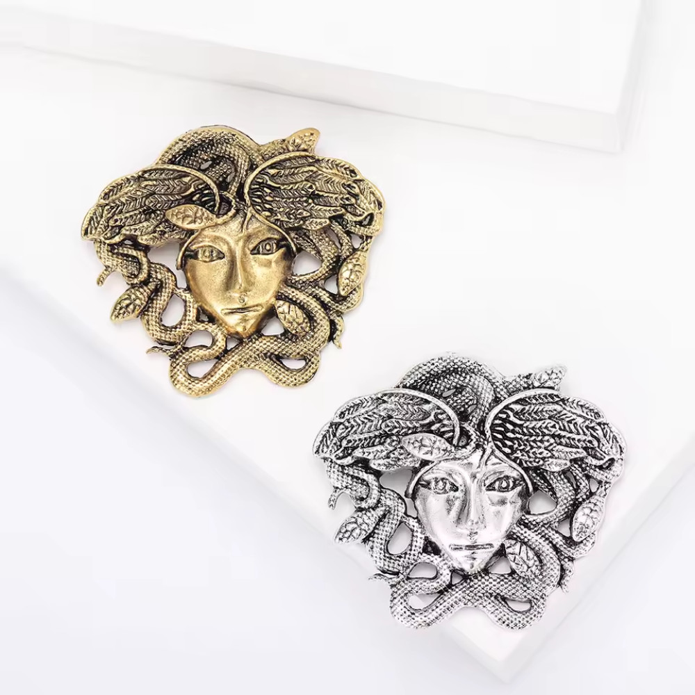 Vintage Style Silver Medusa Brooch Pin Greek Mythology Statement Jewelry Gift