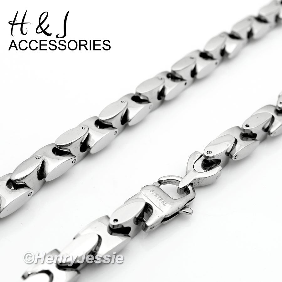 20″24″30″MEN Stainless Steel 8mm Silver Interlock Link Necklace Cross Pendant*J1