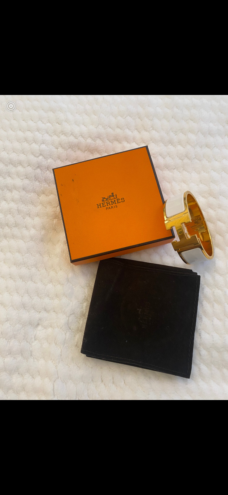 Hermes White Enamel Clic Clac H Bracelet PM with Gold Finish