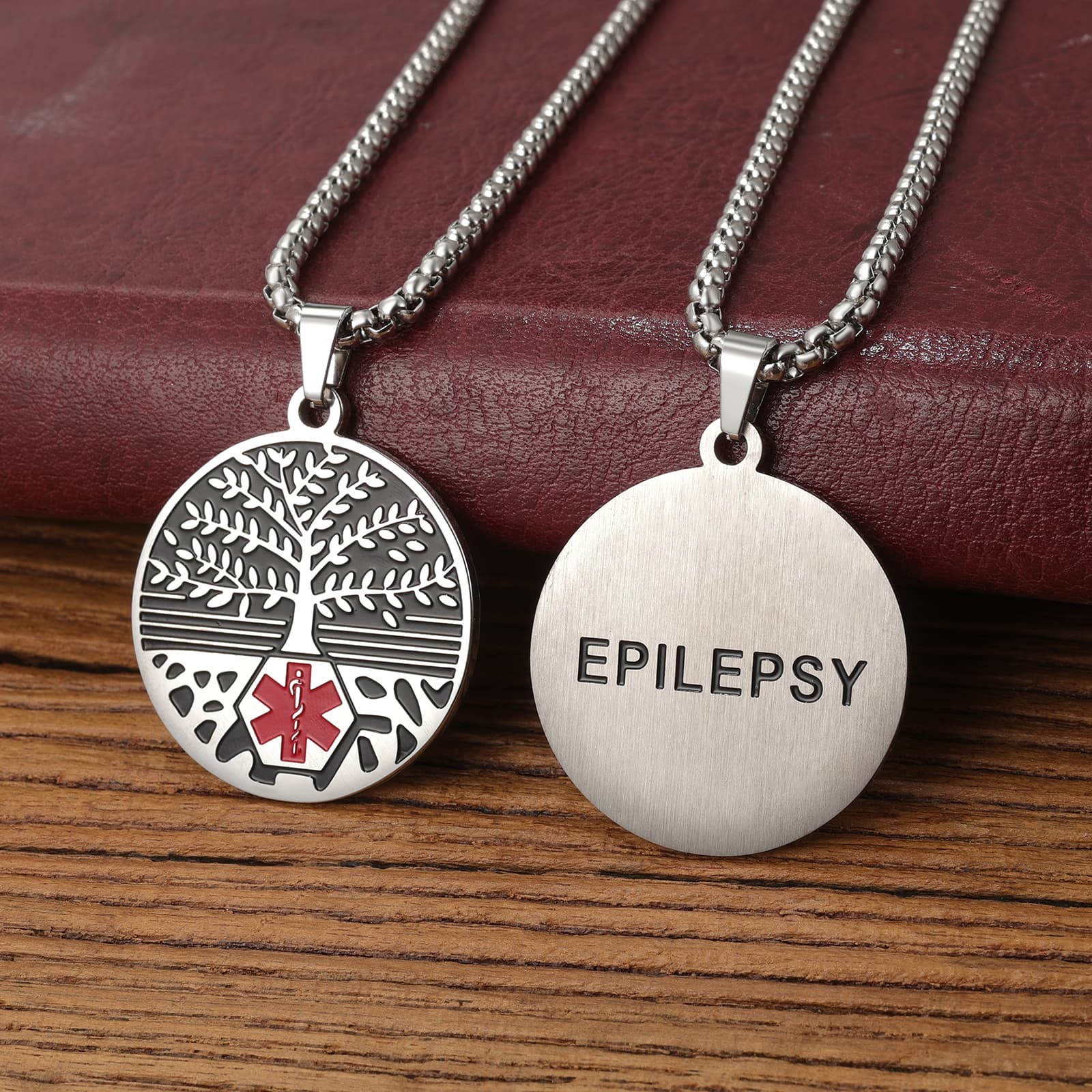 Unisex Emergency Medical Alert Tree of Life Pendant Stainless Steel Necklace