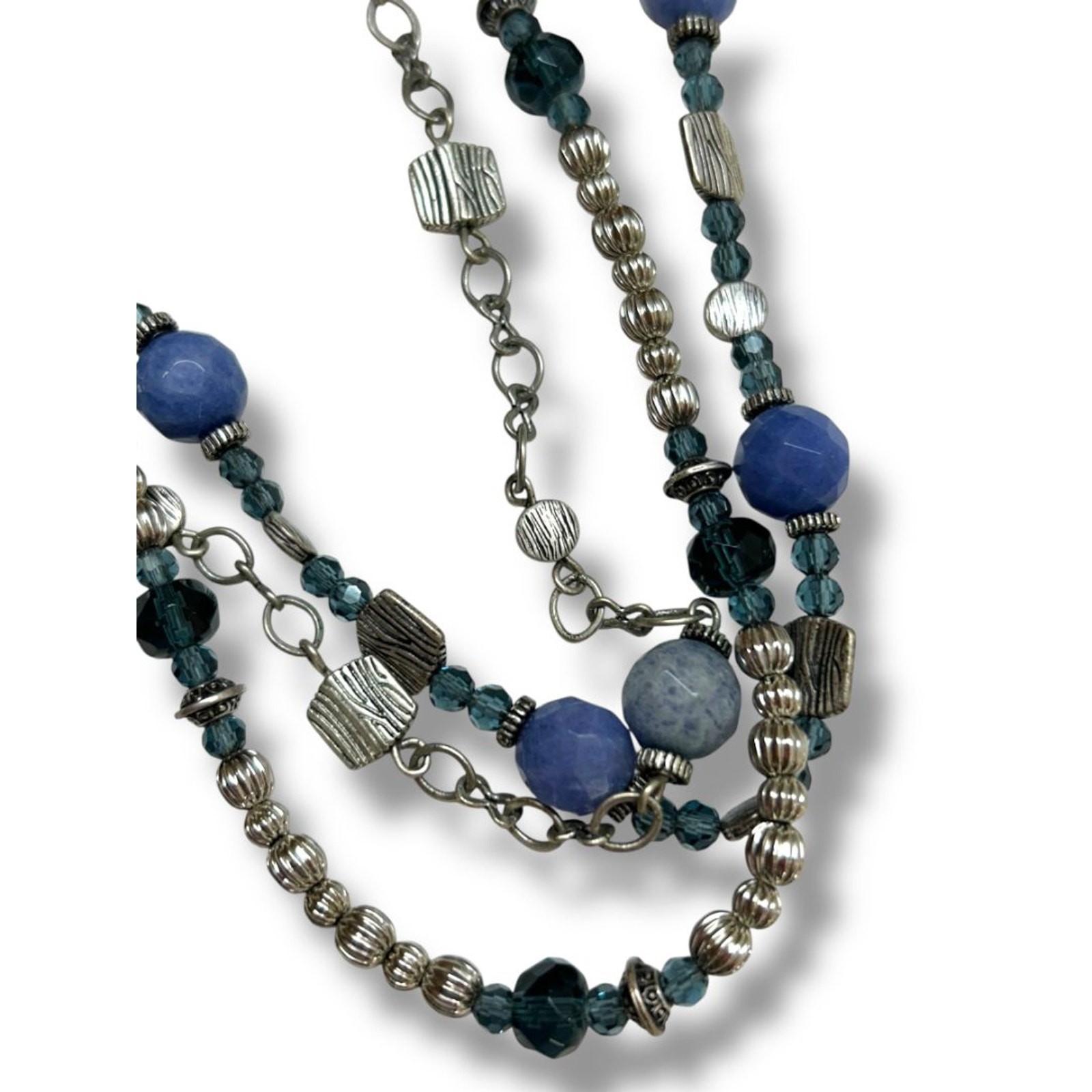 Premier Designs Multistrand Necklace Blue Silvertone Beaded 15.5-19″