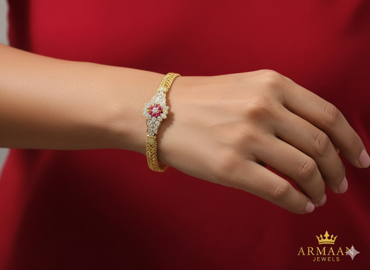BRACELET GOLD FILLED 1.2X21.0CMS Lab-Created GEMS Cut LUXURY JEWEL For WOMEN/UK