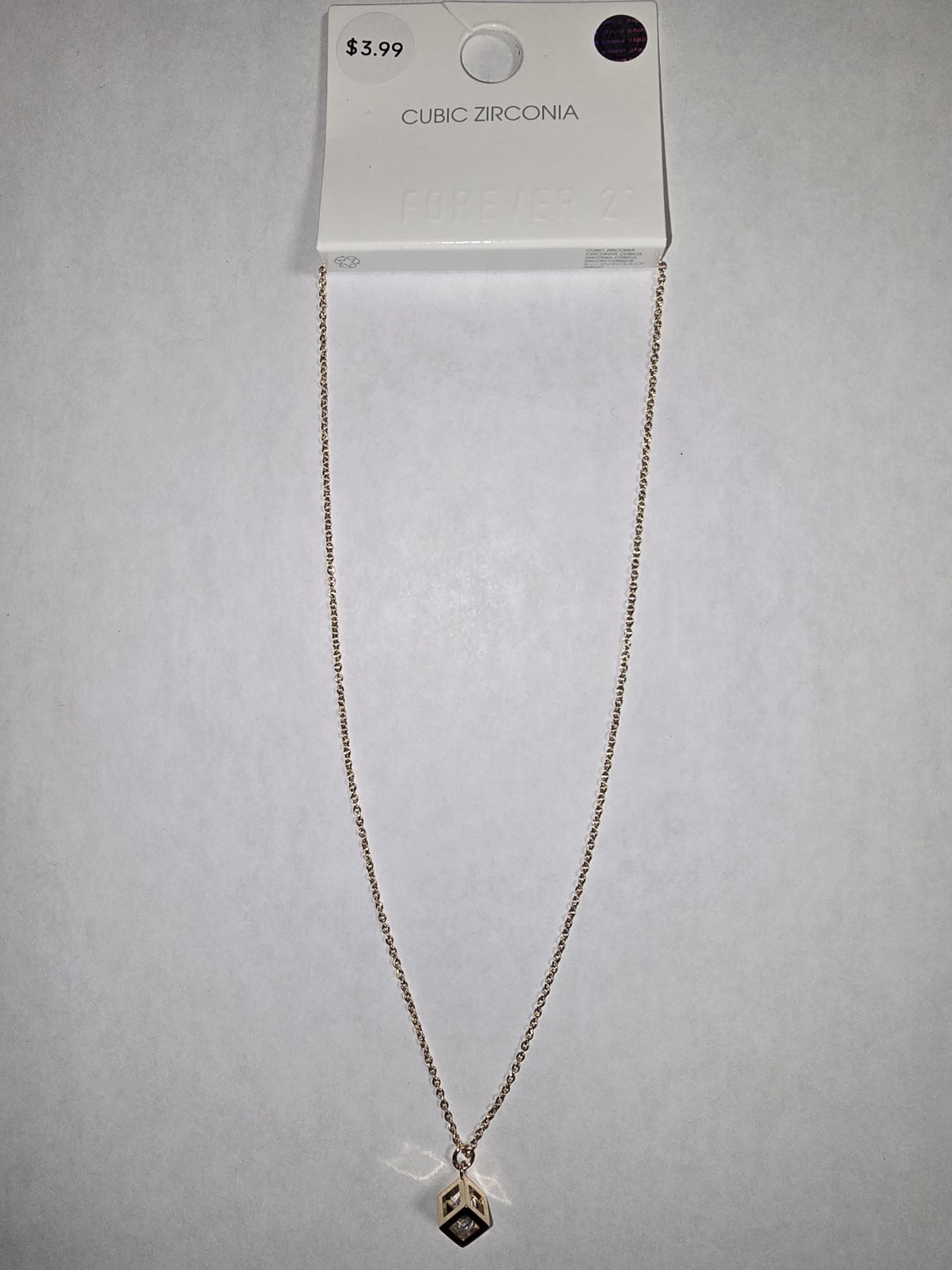NWT! Forever 21 Gold Tone Cubic Zirconia Cube 16″ Necklace Everyday Wear Jewelry