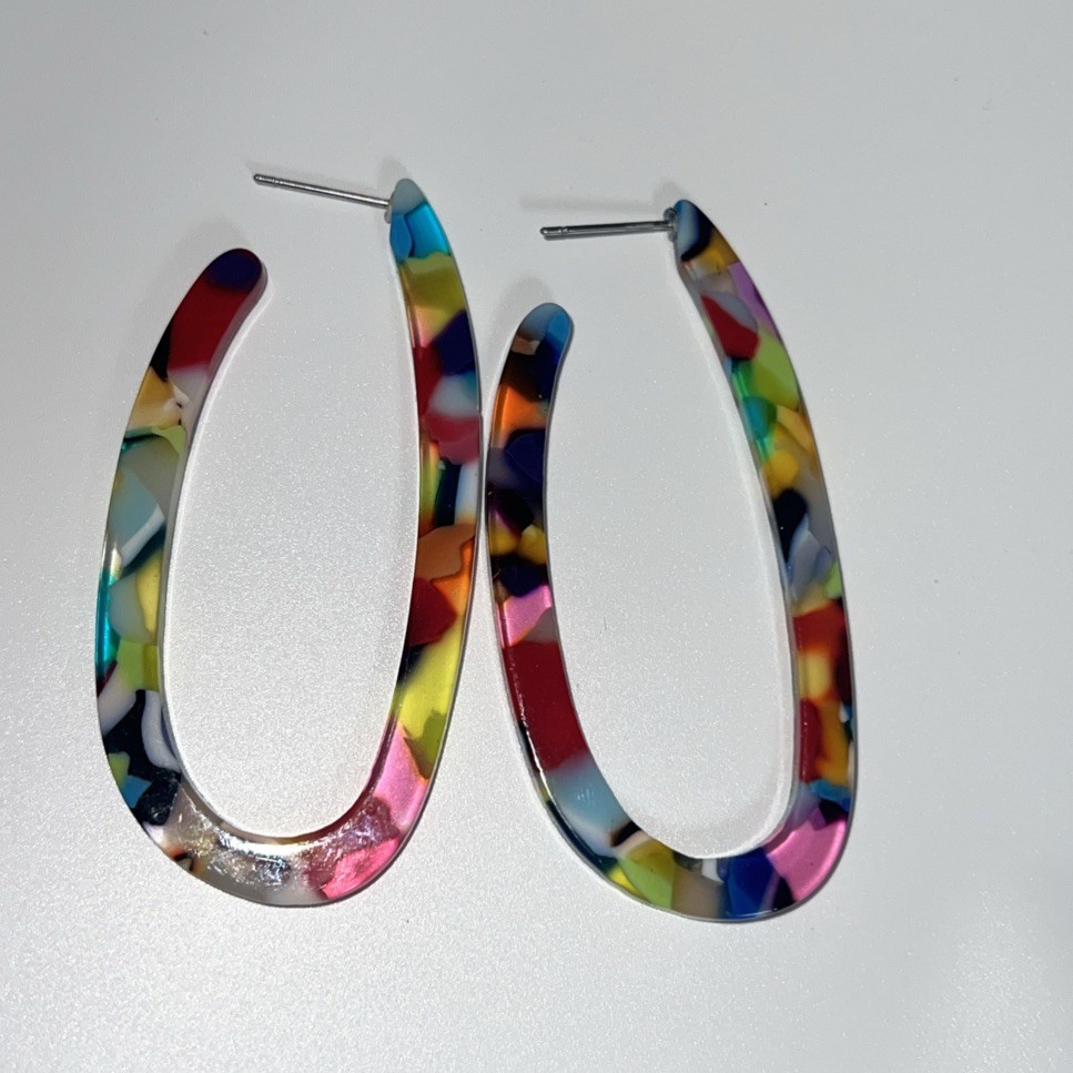 10 Pairs Resin Acrylic Statement Earrings Hoop Circle Oval Marbled Mixed Lot