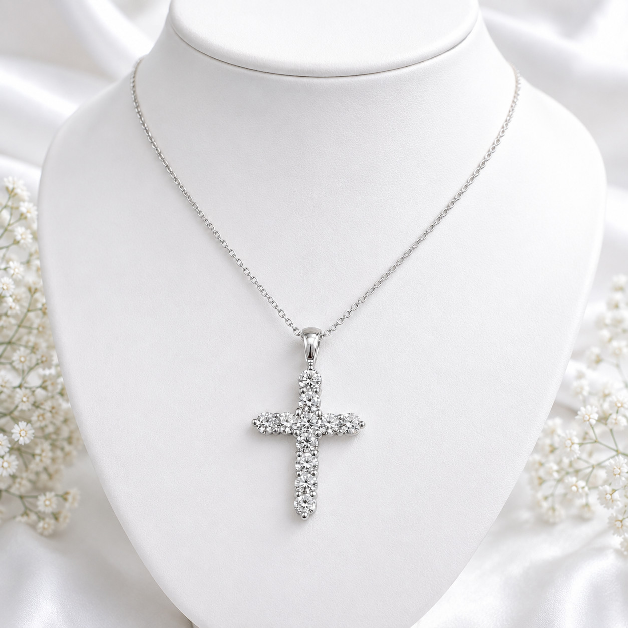 Moissanite Christian Cross Pendant , Religious Faith Pendant , Crucifix Neckless